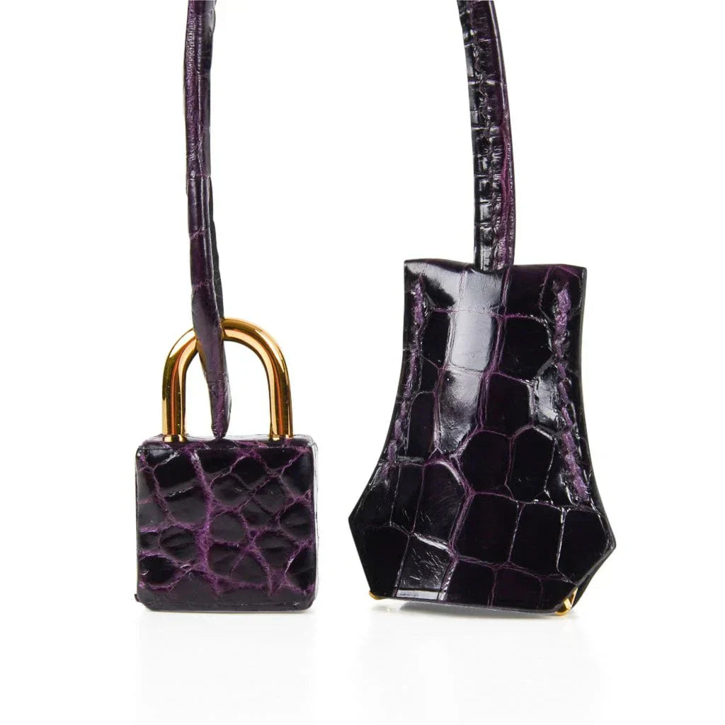 Kelly 25 Bag Sellier Crocodile Prunoir Gold Hardware