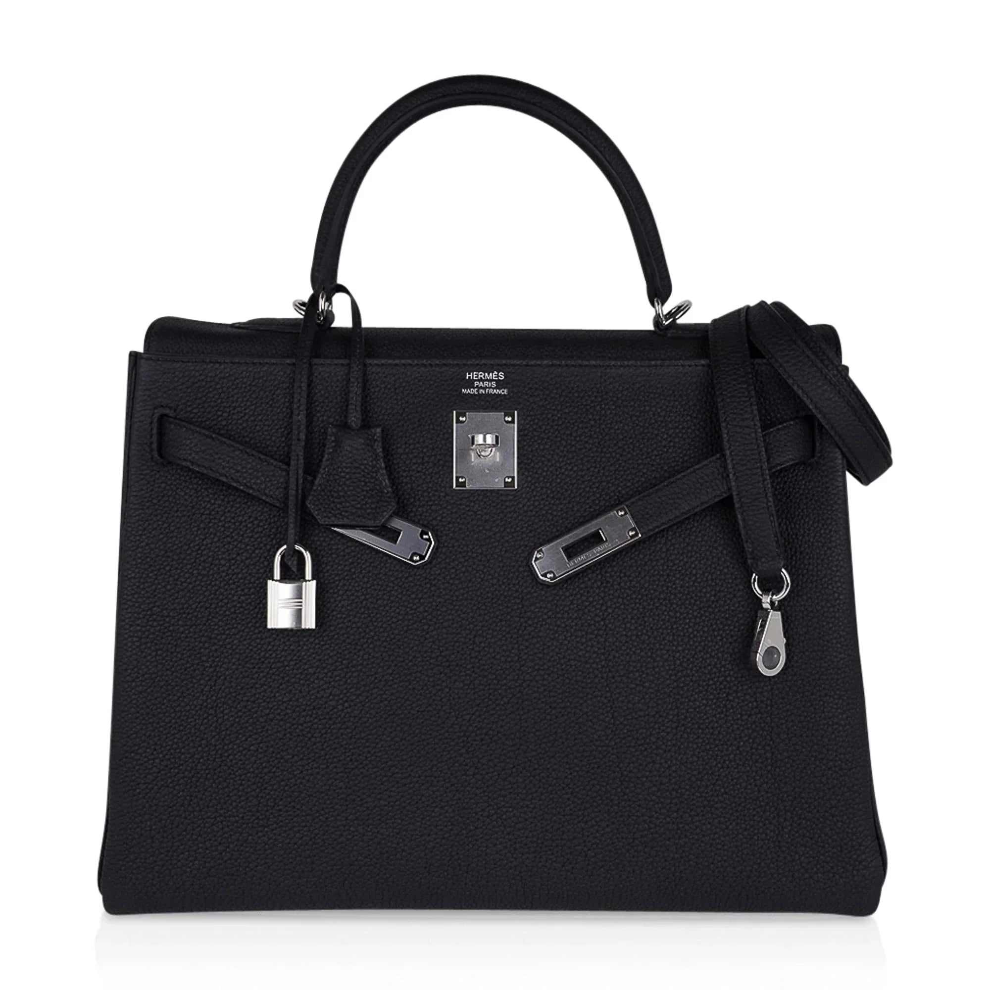 Kelly 35 Bag Black Retourne Togo Palladium Hardware New