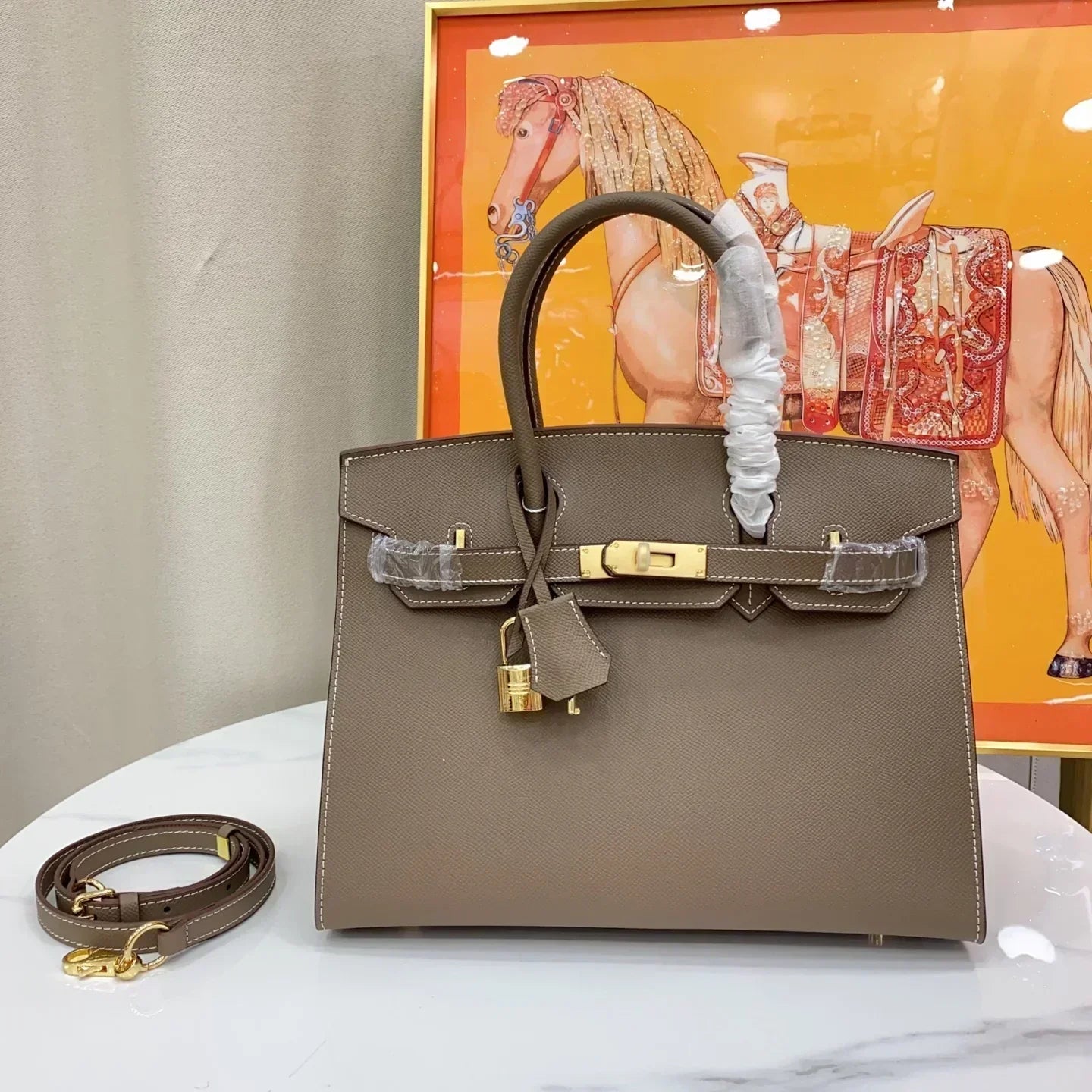 Birkin Sellier 30 Etoupe Epsom Quilted Epsom Leather