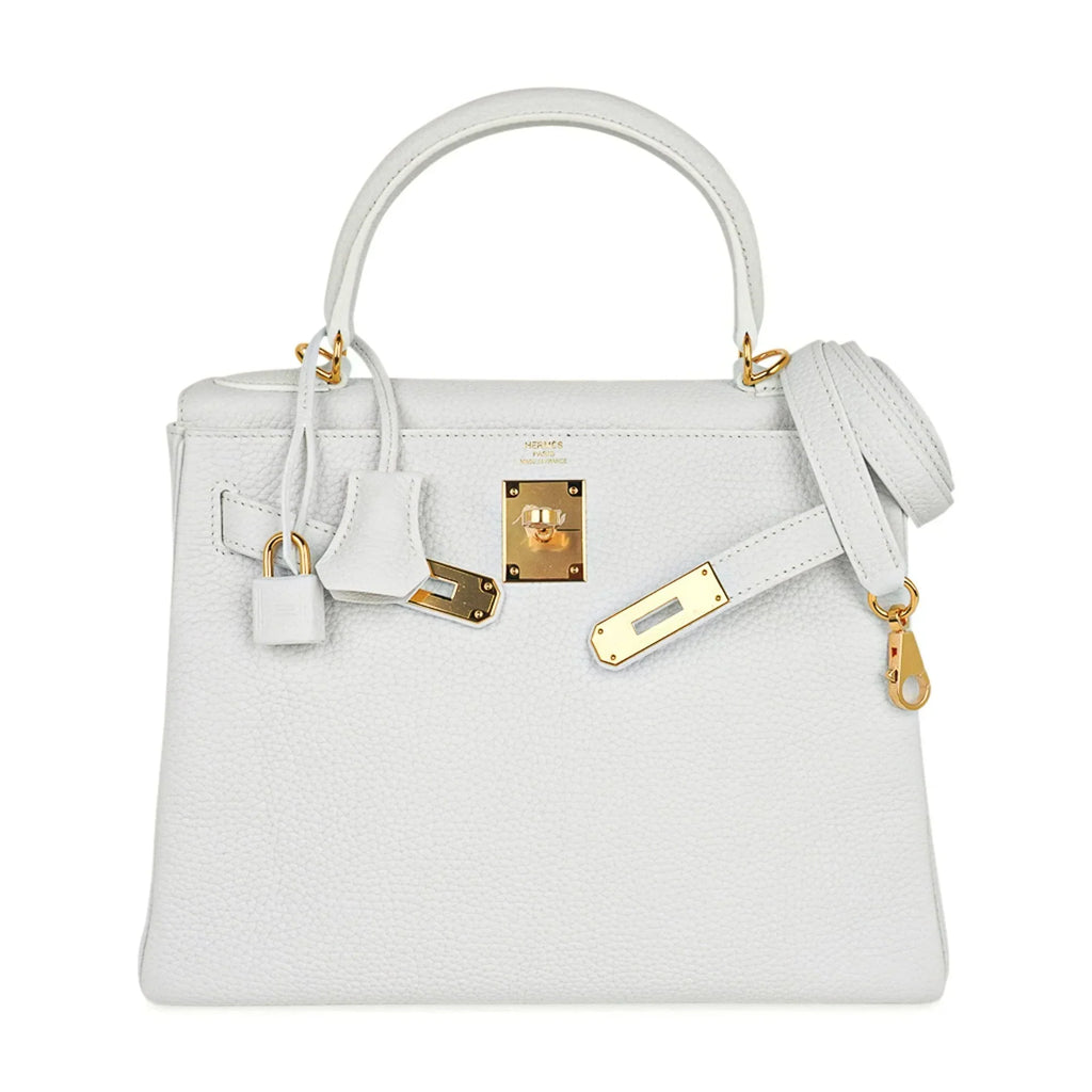 Kelly 28 Retourne Bag White Clemence Leather with Gold Hardware
