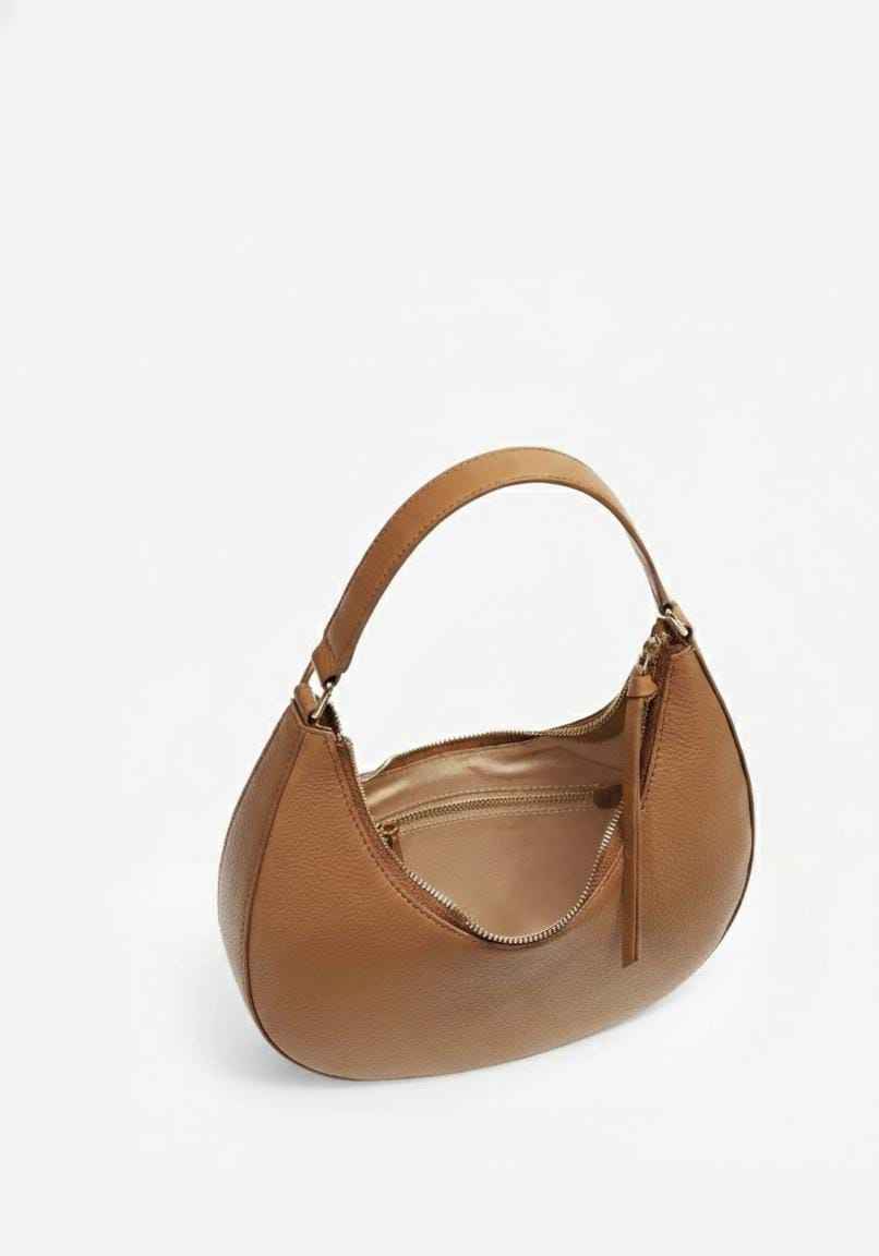 Tan Leather Crescent Hobo Shoulder Bag