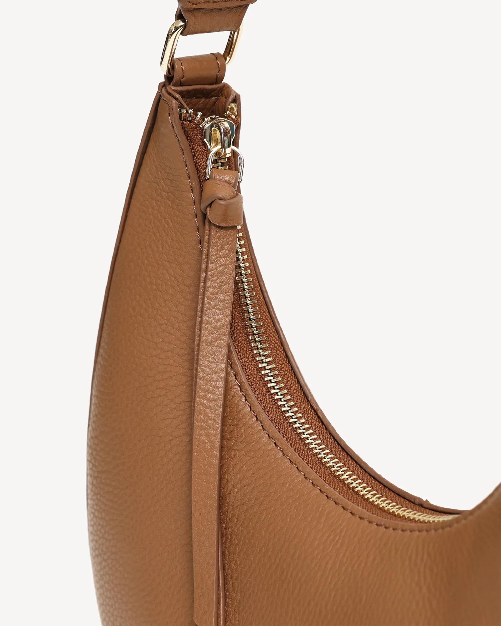 Tan Leather Crescent Hobo Shoulder Bag