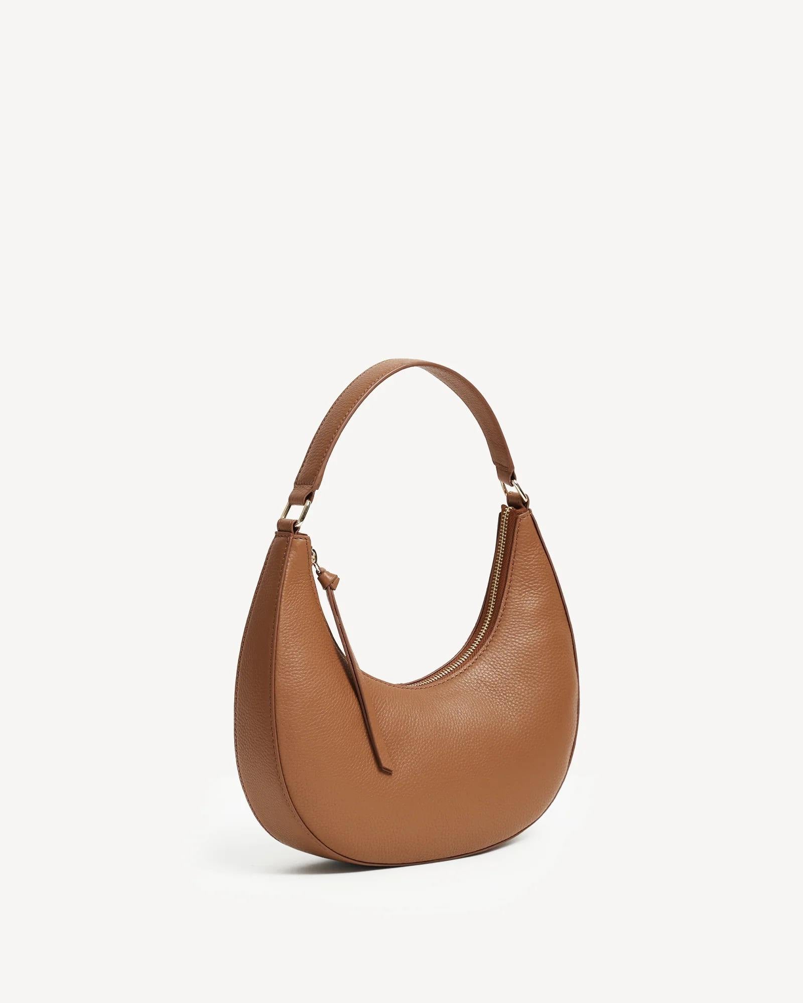 Tan Leather Crescent Hobo Shoulder Bag
