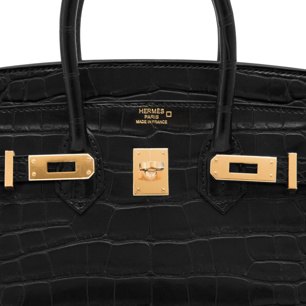 Black Matte Alligator Baby Birkin 20cm Gold Hardware