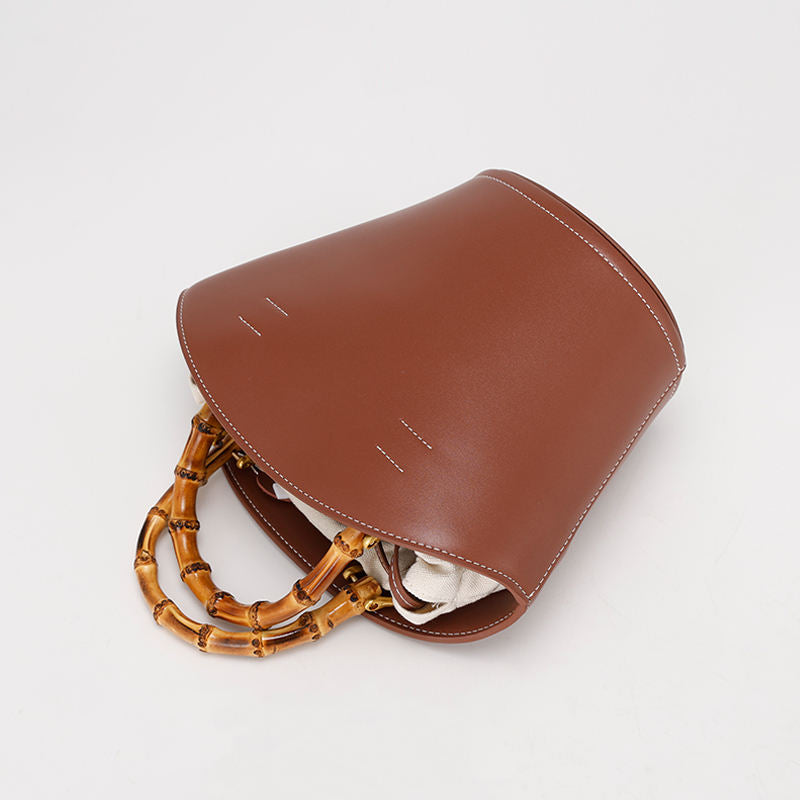 Brown Bucket Bag with Bamboo Handle