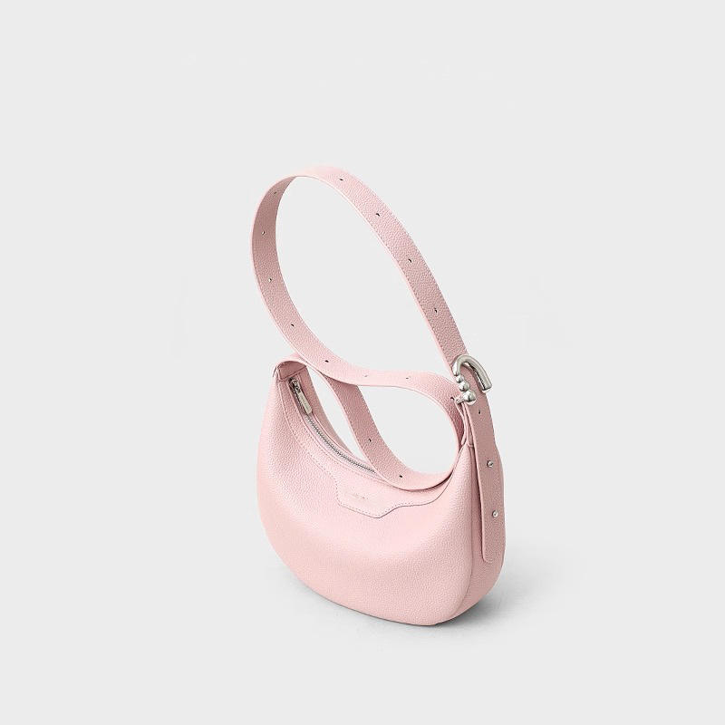 Pink Leather Half-Moon Hobo Shoulder Bag