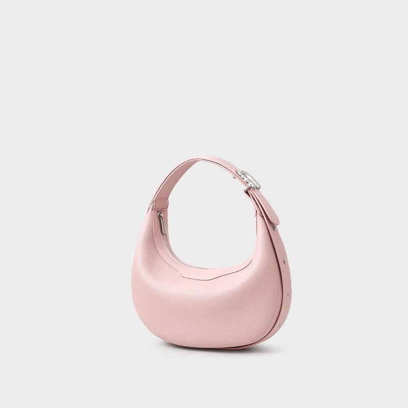 Pink Leather Half-Moon Hobo Shoulder Bag