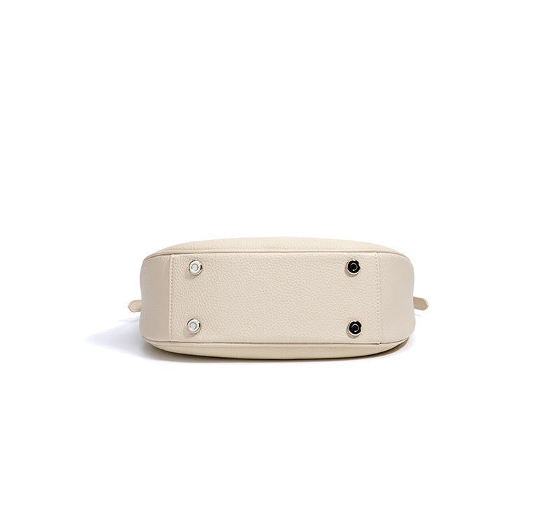 Cream Leather Half-Moon Hobo Bag with Detachable Strap