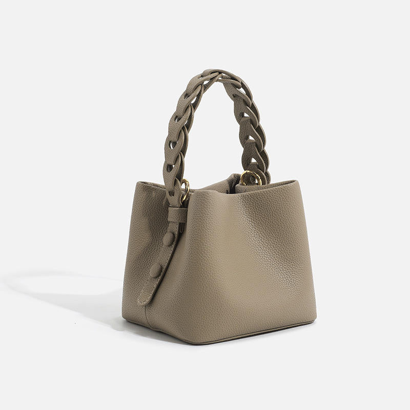 Braided Handle Bucket Bag with Detachable Crossbody Strap