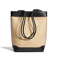 Straw & Leather Trim Bucket Tote Bag