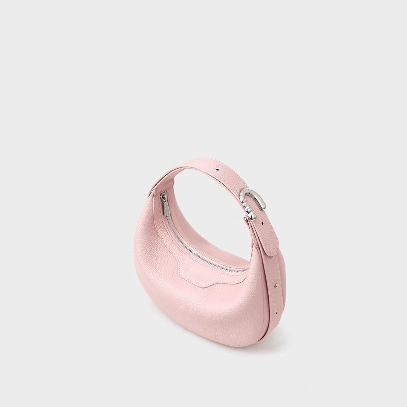 Pink Leather Half-Moon Hobo Shoulder Bag