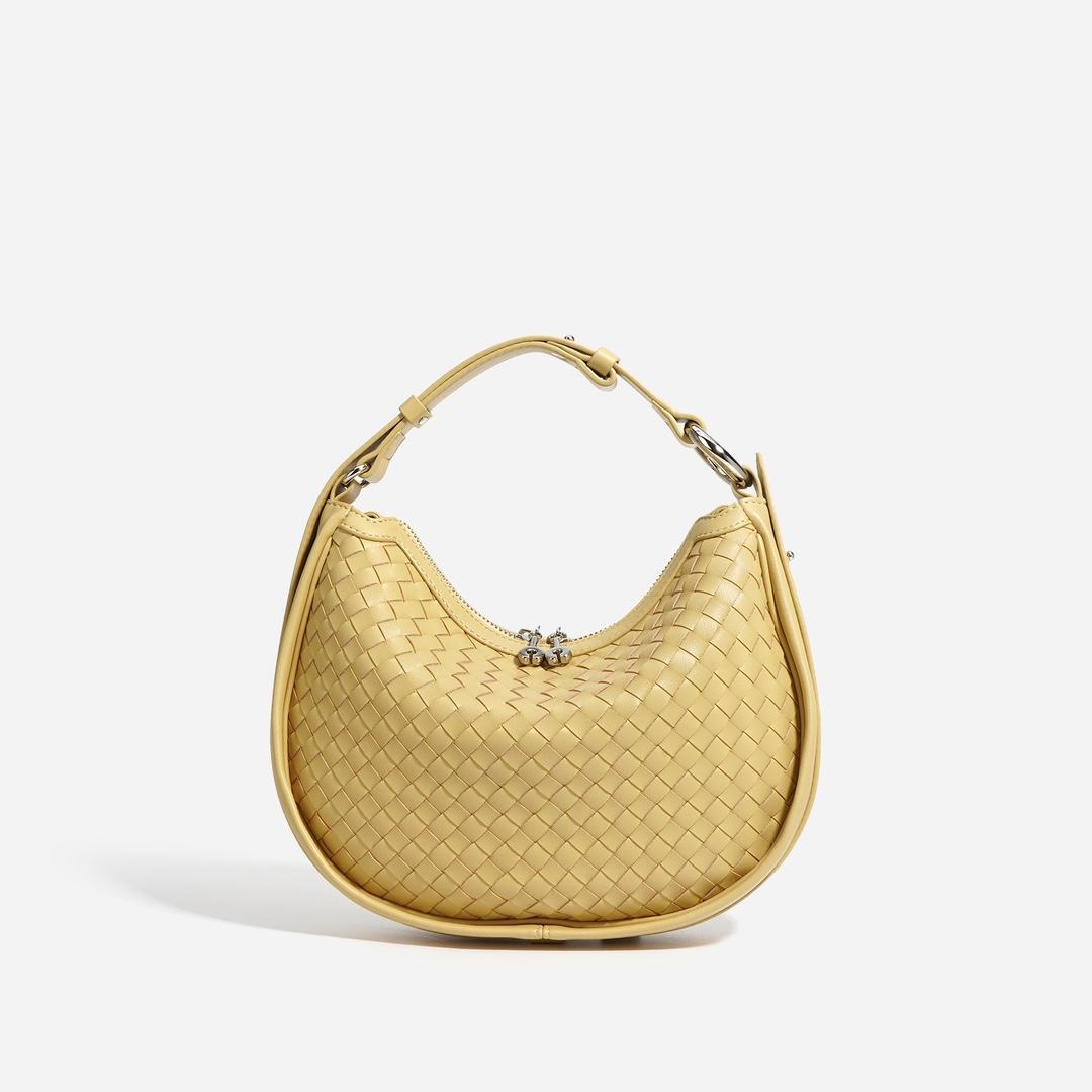 Woven Leather Yellow Crescent Hobo Bag