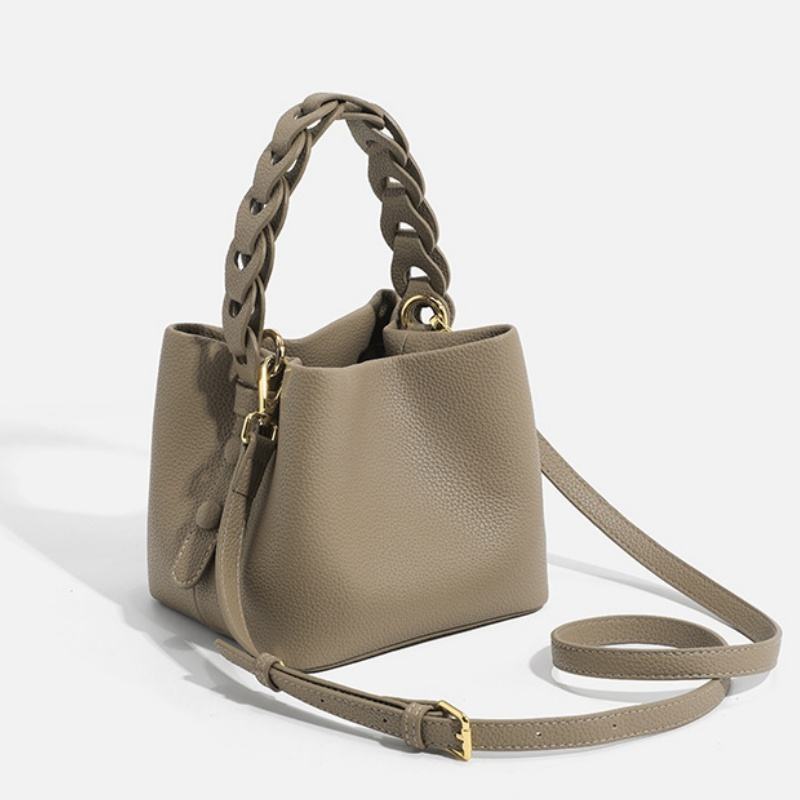 Braided Handle Bucket Bag with Detachable Crossbody Strap