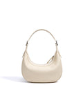 Cream Leather Half-Moon Hobo Bag with Detachable Strap