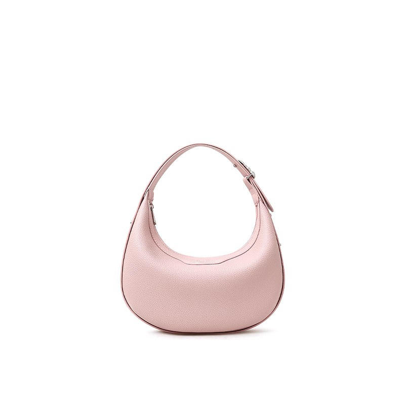Pink Leather Half-Moon Hobo Shoulder Bag