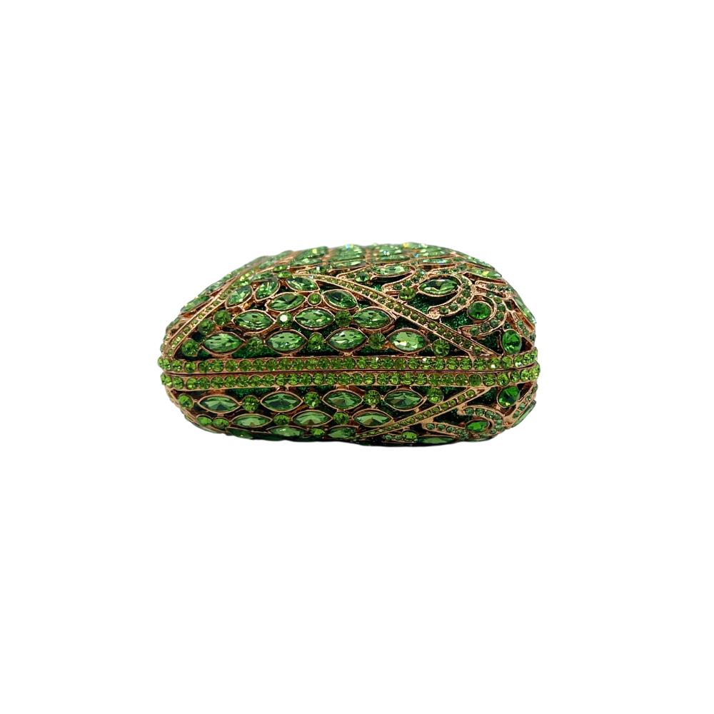 Green Crystal Embellished Evening Clutch Bag
