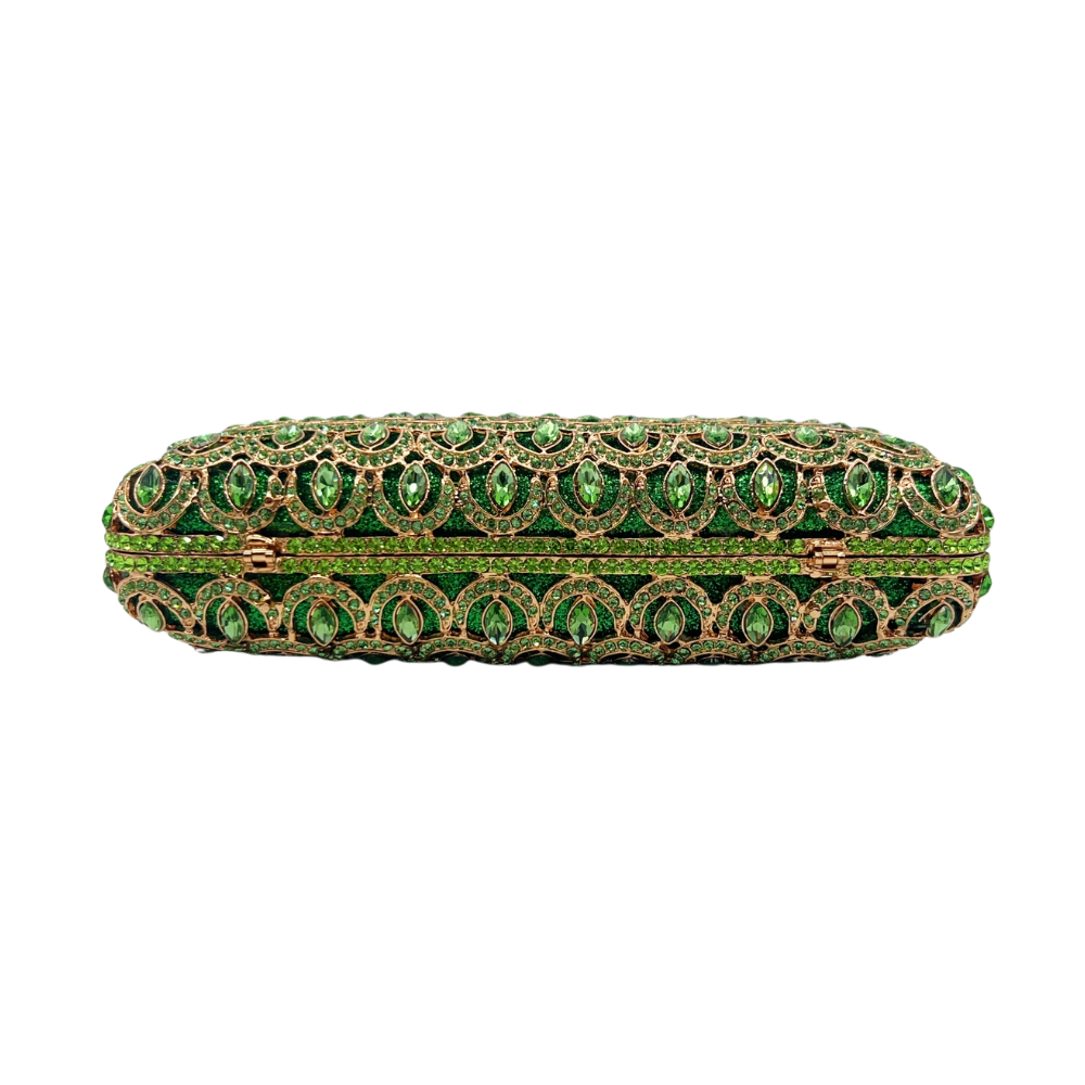 Green Crystal Embellished Evening Clutch Bag