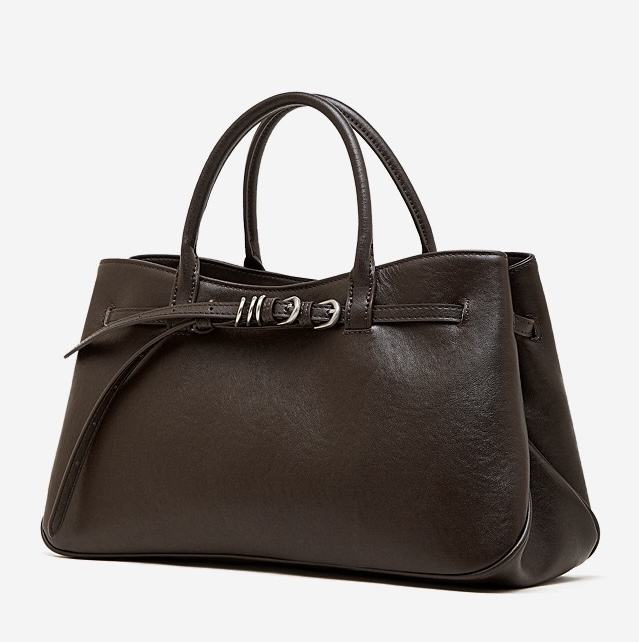 Vintage Belt Buckle Leather Tote Bag
