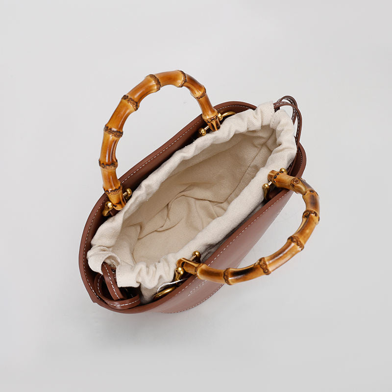 Brown Bucket Bag with Bamboo Handle