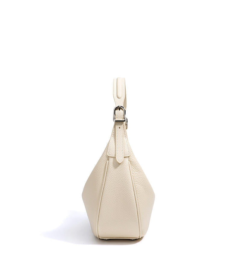 Cream Leather Half-Moon Hobo Bag with Detachable Strap