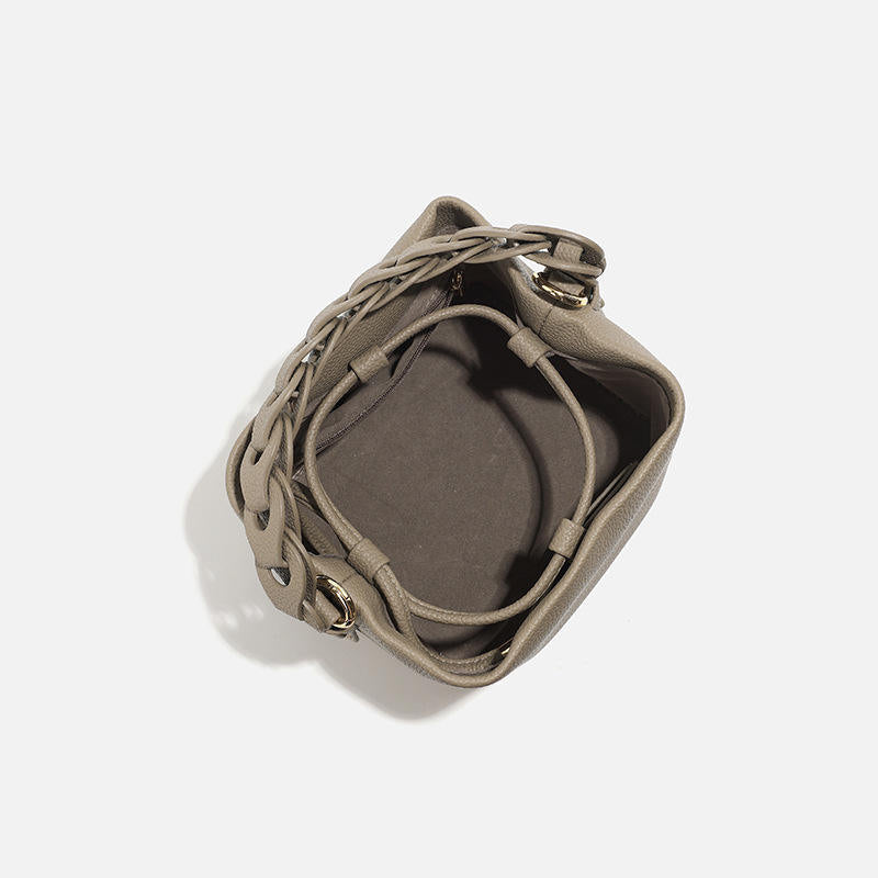 Braided Handle Bucket Bag with Detachable Crossbody Strap