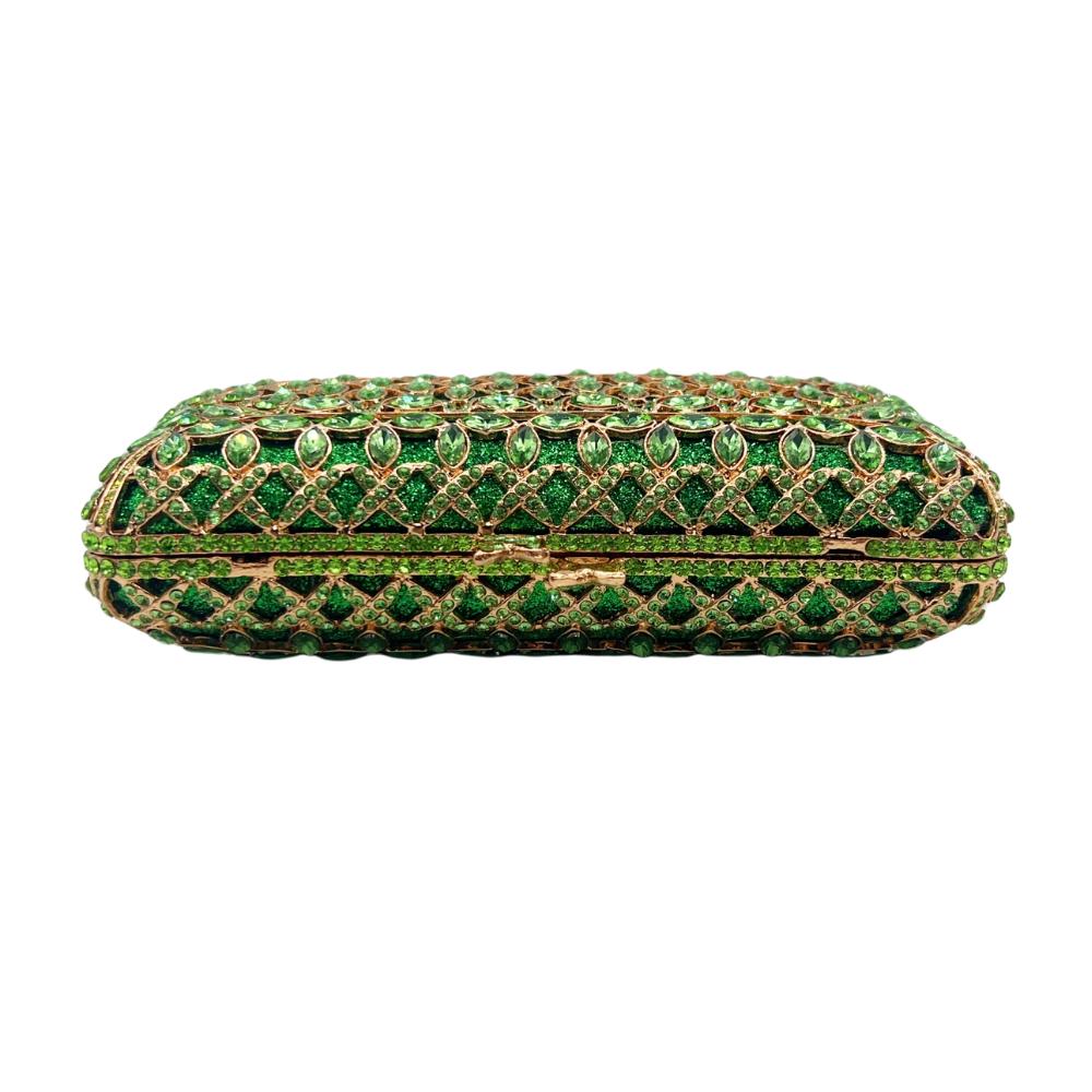 Green Crystal Embellished Evening Clutch Bag