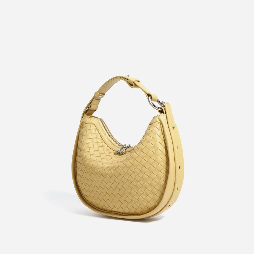Woven Leather Yellow Crescent Hobo Bag