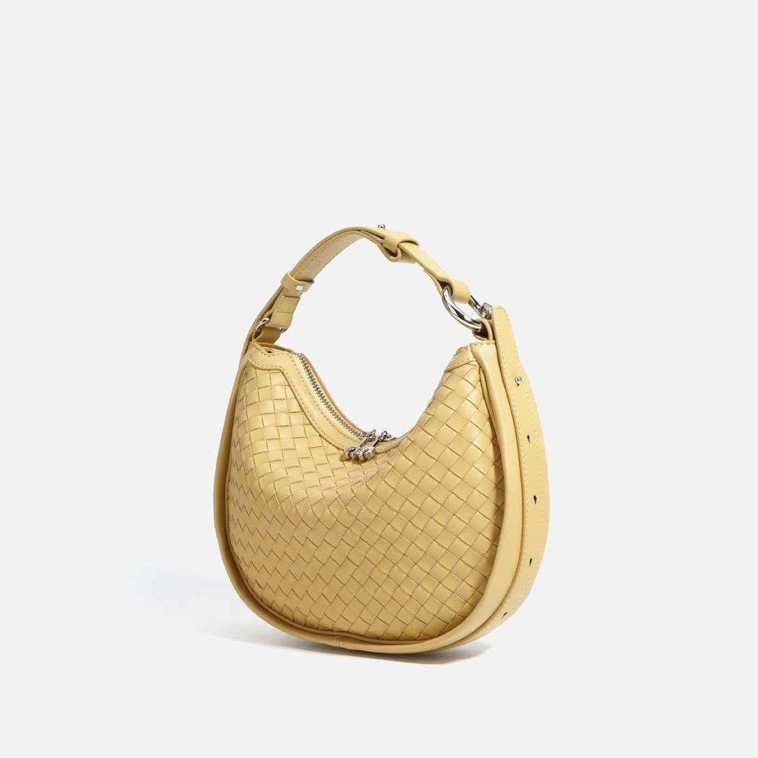 Woven Leather Yellow Crescent Hobo Bag