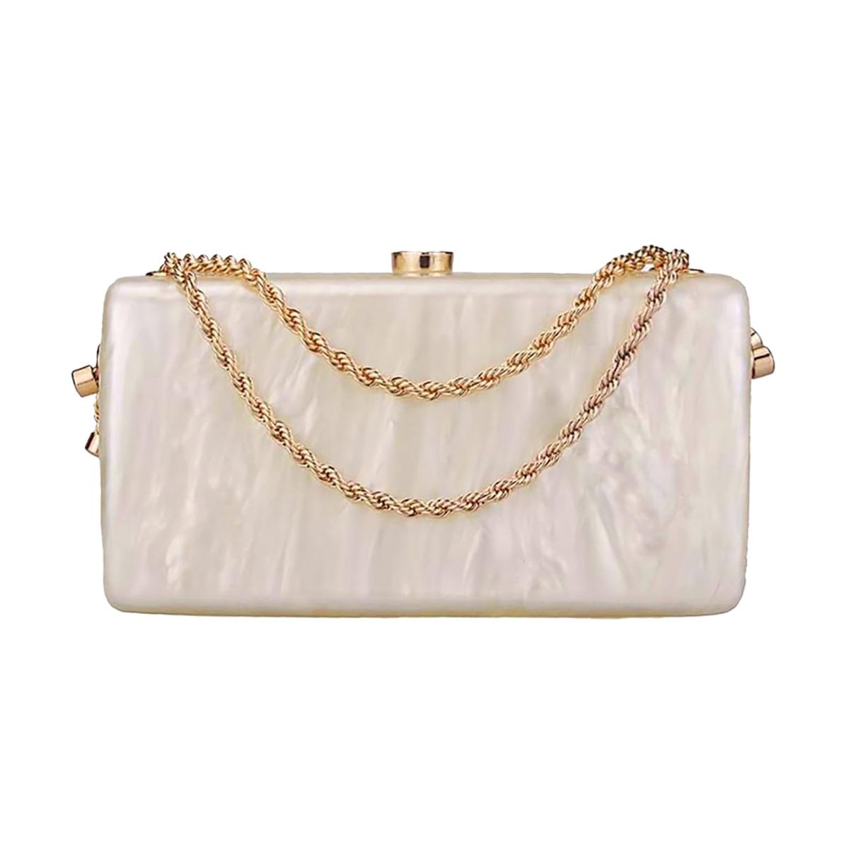 Marble-Patterned Acrylic Evening Clutch Bag