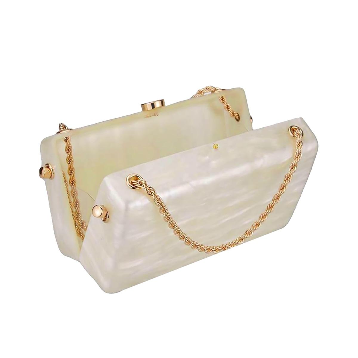 Marble-Patterned Acrylic Evening Clutch Bag