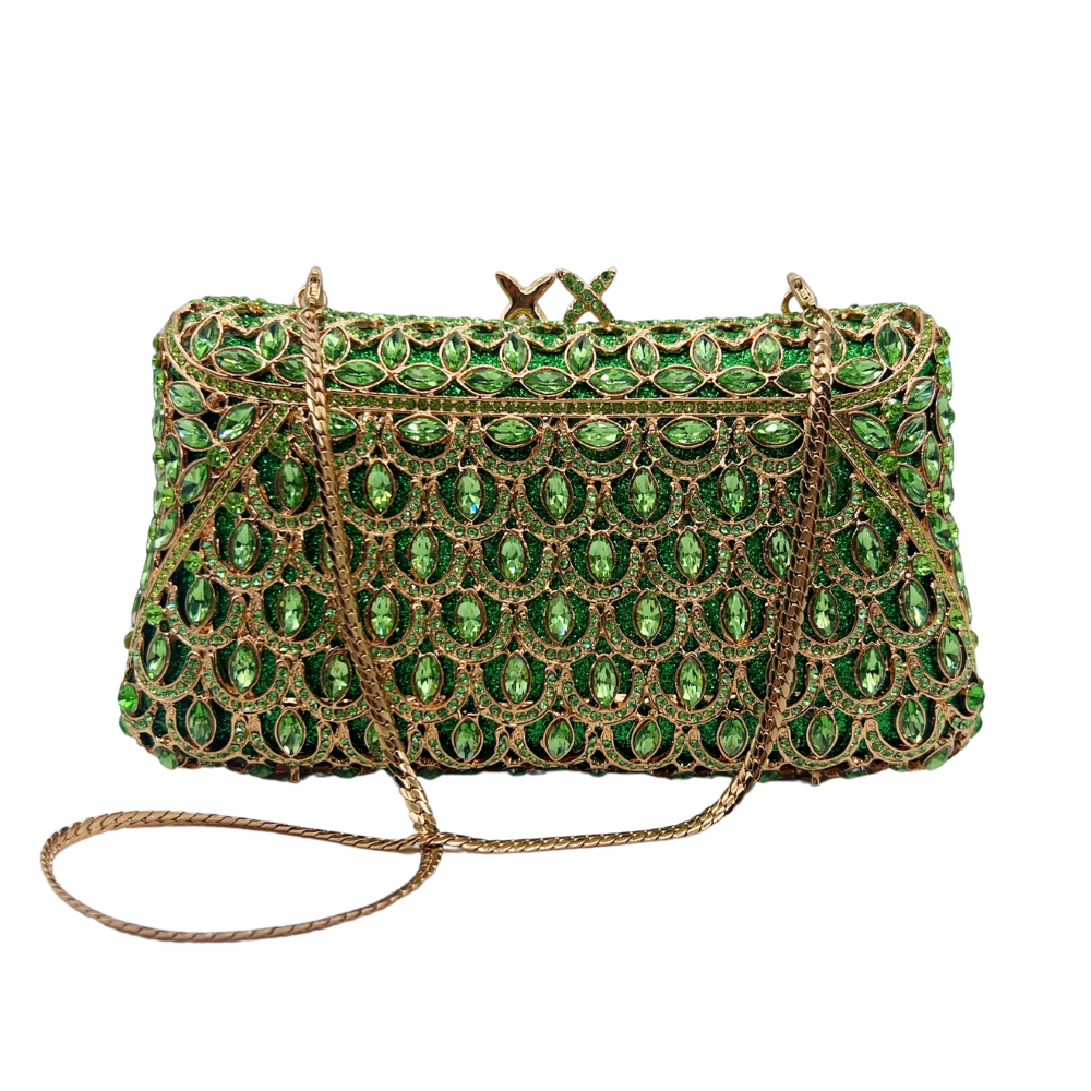 Green Crystal Embellished Evening Clutch Bag