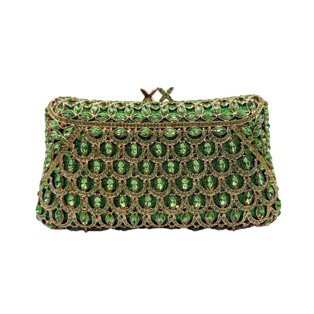 Green Crystal Embellished Evening Clutch Bag