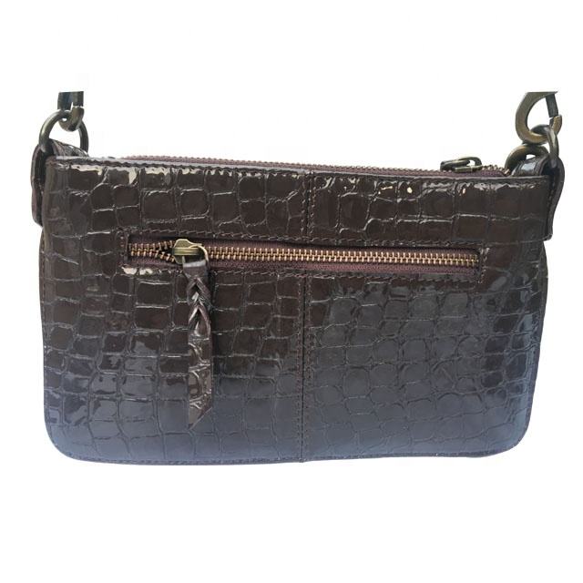 Croc-Embossed Brown Leather Wristlet Clutch