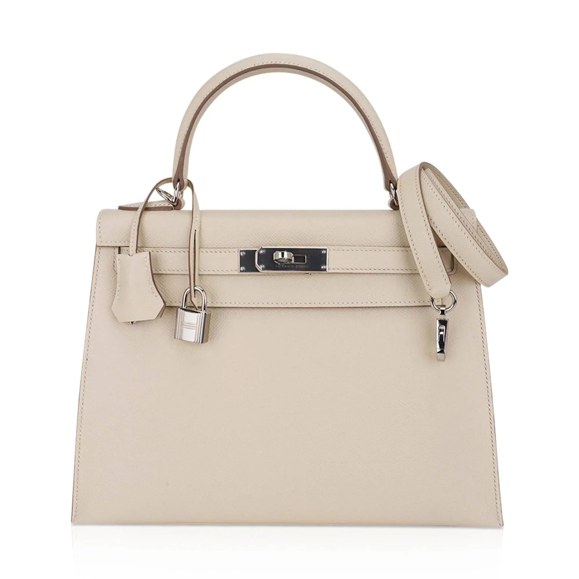 Kelly 28 Bag Sellier Craie Epsom Leather with Palladium Hardware