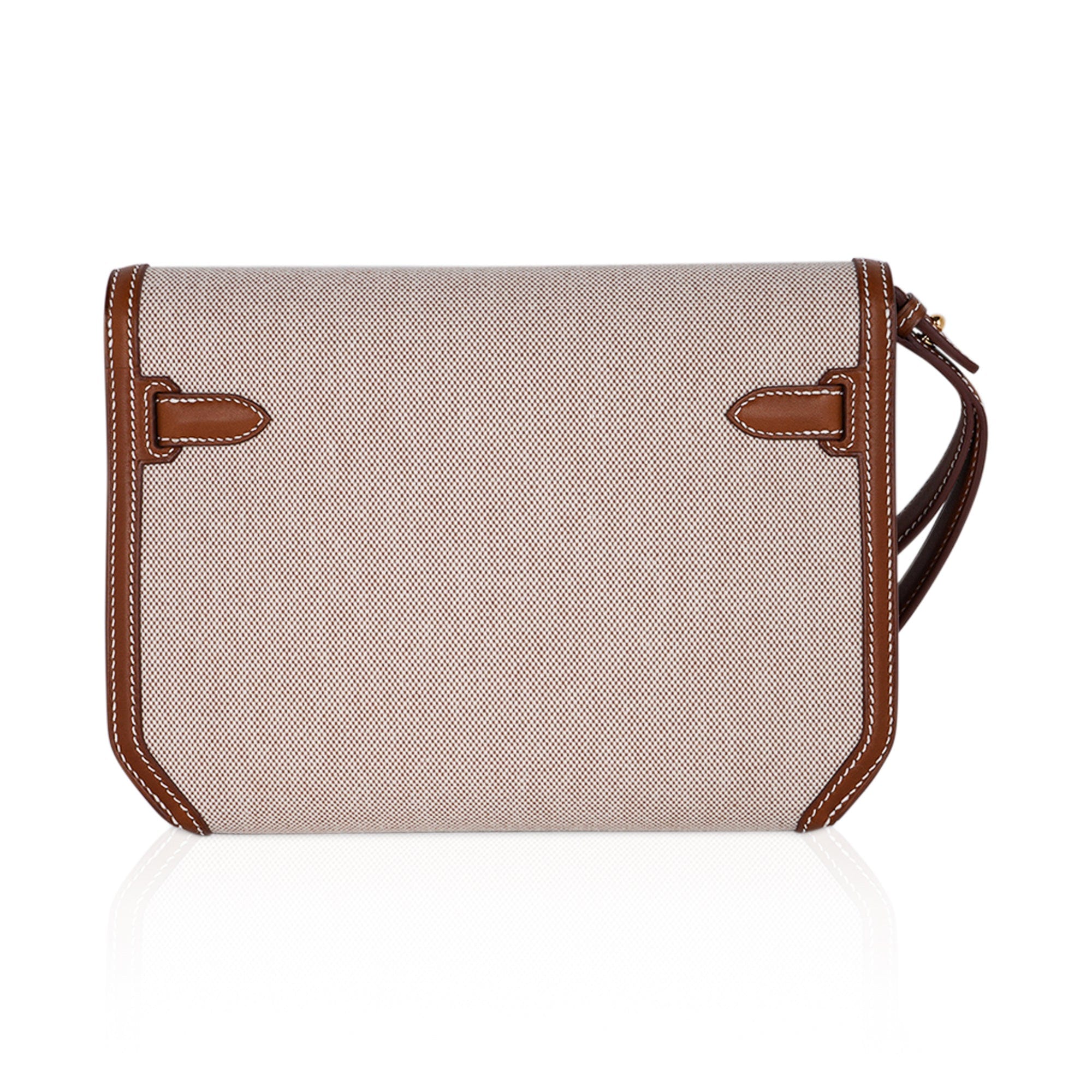 Kelly Depeches 25 Pouch Toile / Fauve Barenia Trim Gold Hardware