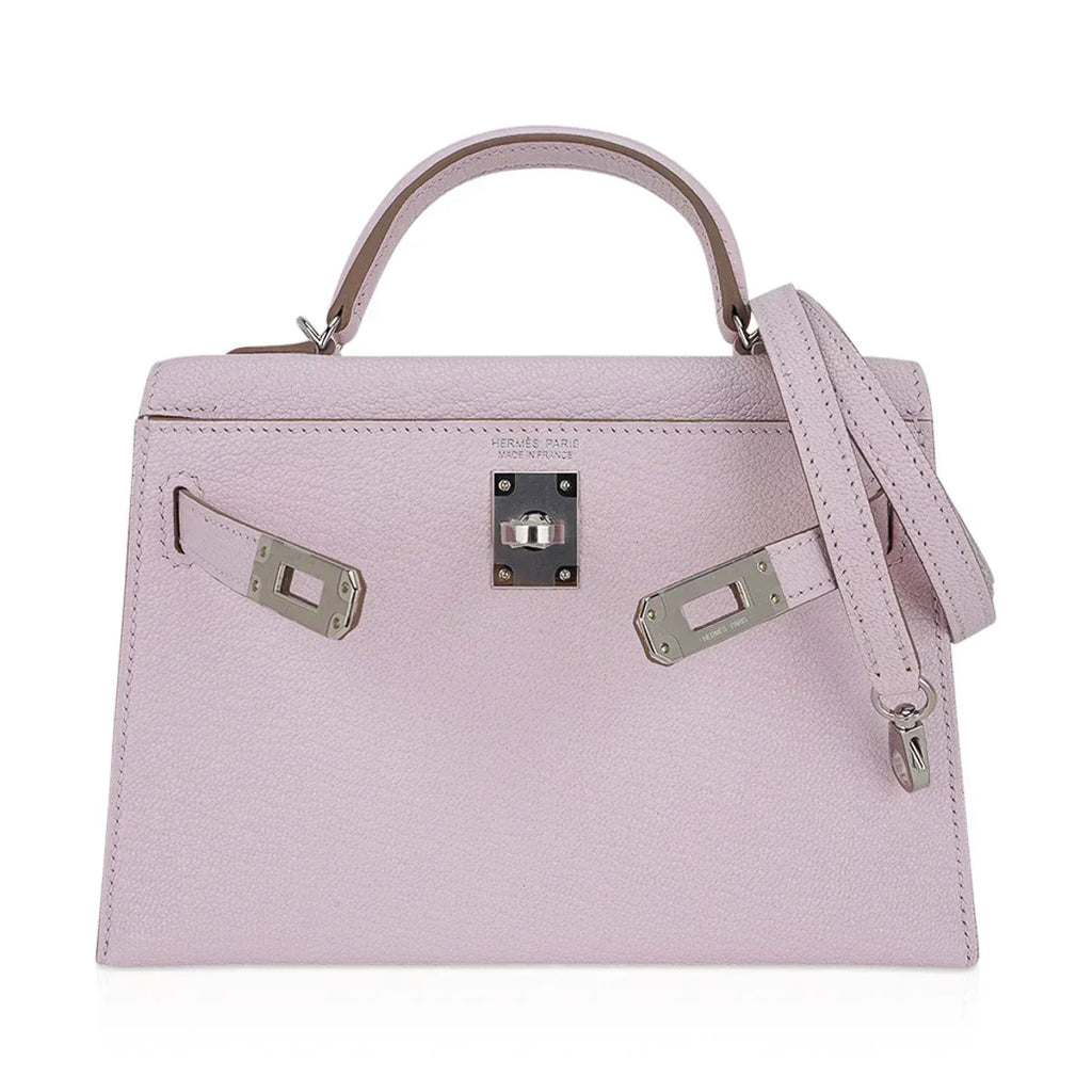 Mini Kelly 20 Bag Sellier Mauve Pale Chevre Leather with Palladium Hardware
