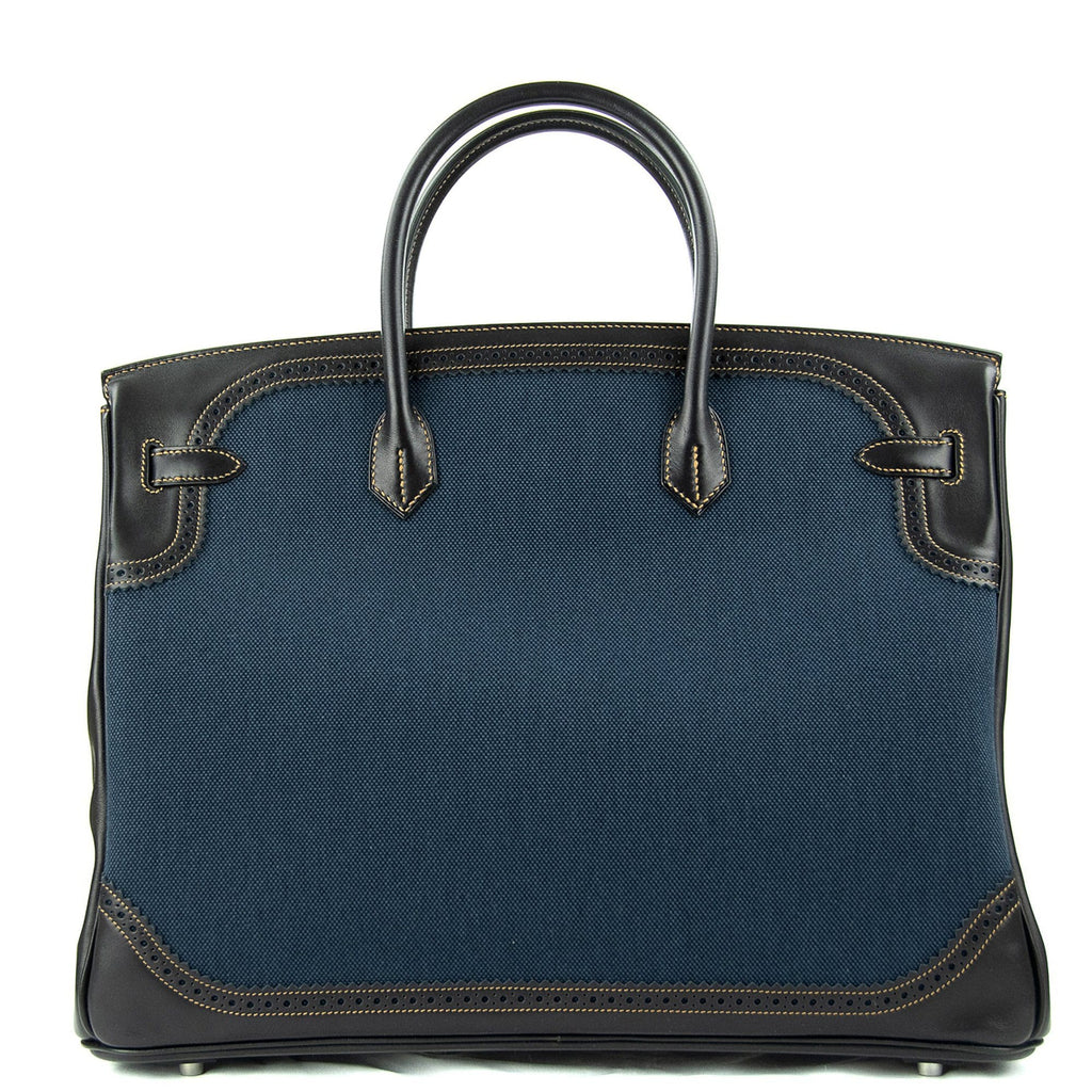 Birkin 40 Ghillies Denim Fonce Toile / Black Evercalf Bag Limited Edition