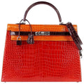 Kelly 35 Bag Tri Color Horseshoe Porosus Crocodile Palladium