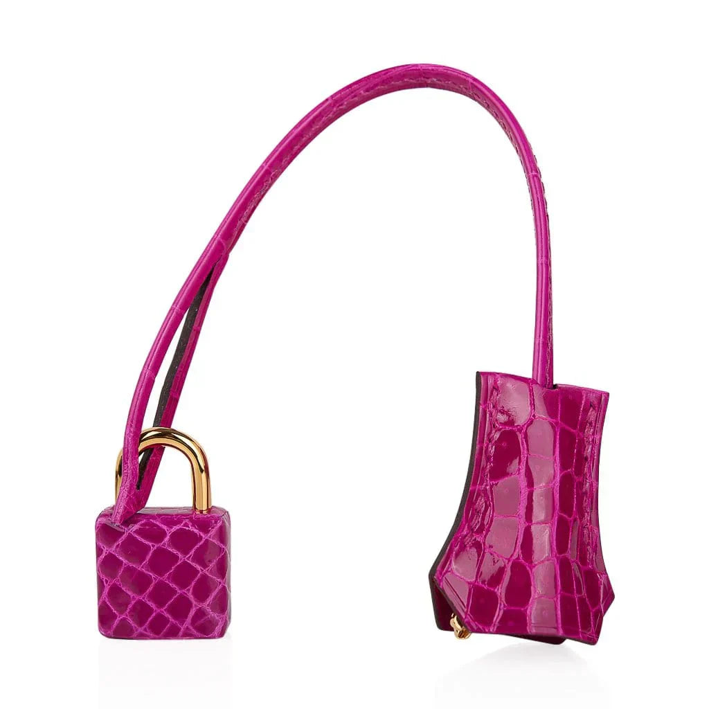 Kelly 28 Sellier Bag Rose Scheherazade Crocodile Gold Hardware