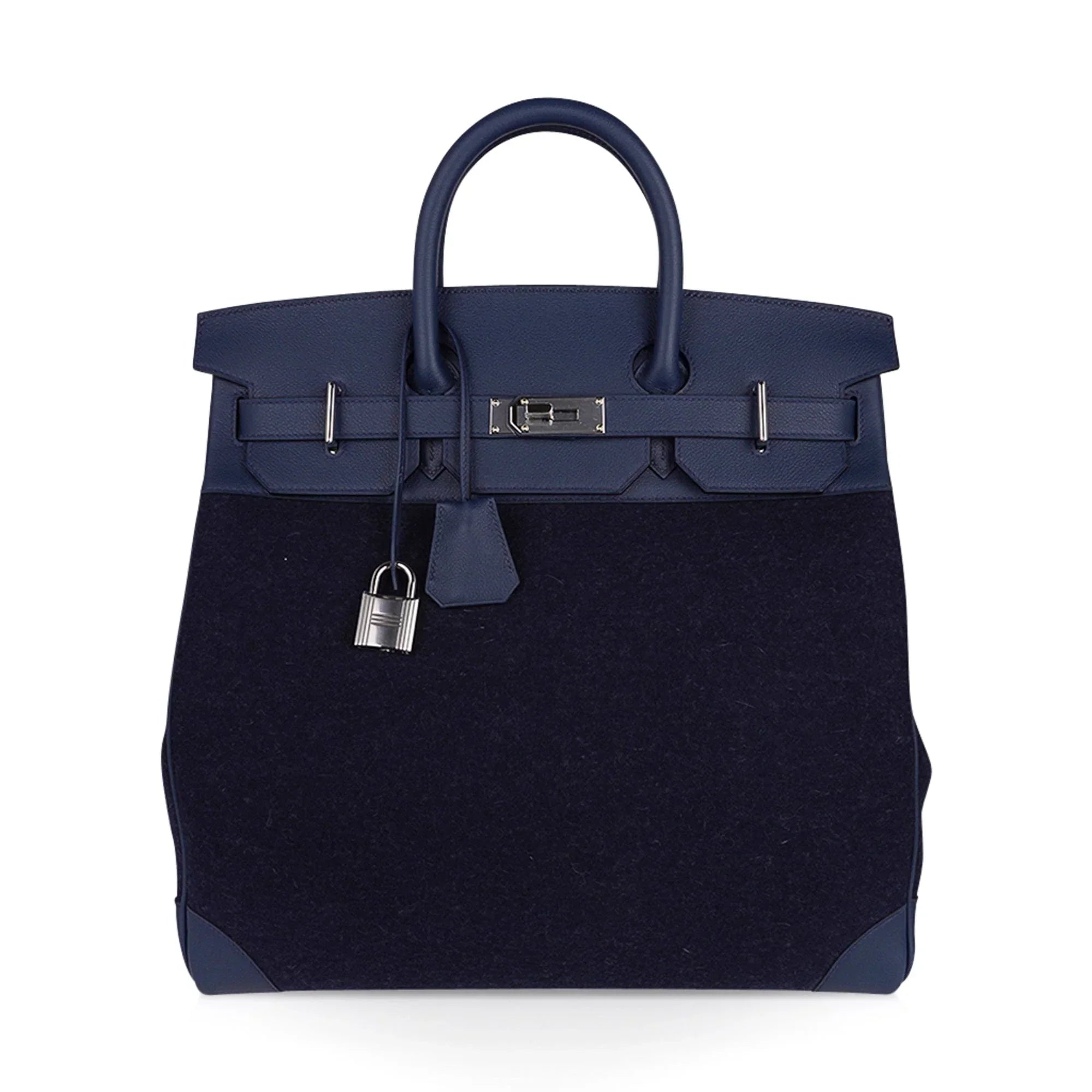HAC Birkin 40 Bag Blue Nuit Feutre and Blue de Malte Evercolor Leather with Palladium Hardware