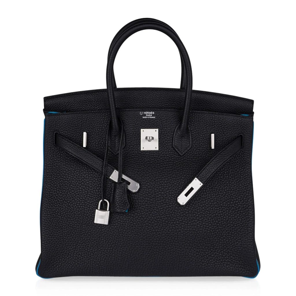 Special Order HSS Birkin 35 Bag Black Turquoise Togo Leather with Brushed Palladium Hardware