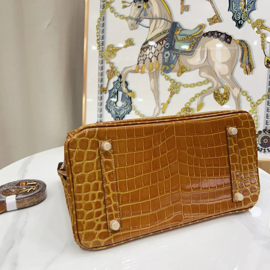 Birkin Shiny Niloticus Crocodile Cowhide Leather Gold Hardware