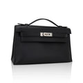 Kelly Pochette Clutch Bag Black Swift Leather with Palladium Hardware