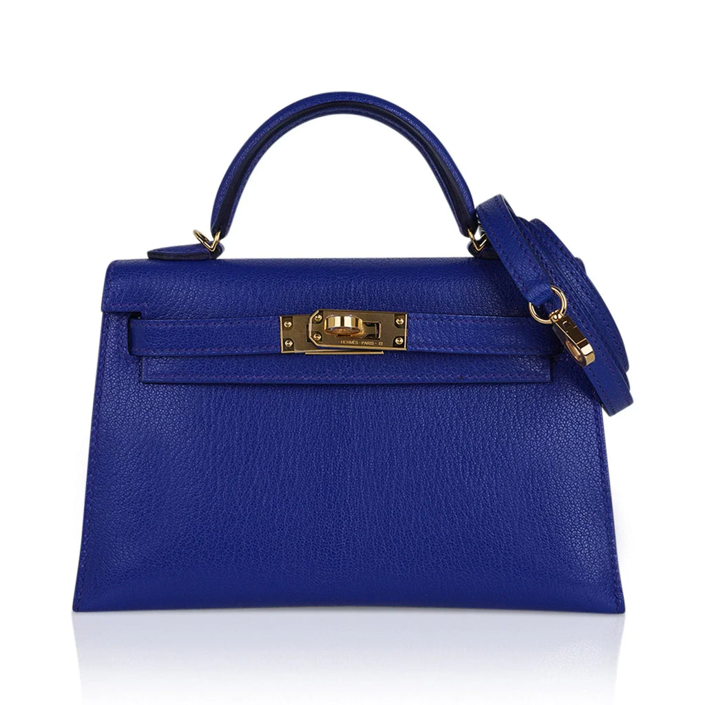 Kelly 20 Mini Sellier Bag Blue de Royal Chevre Leather Gold Hardware
