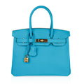 Birkin 30 Bleu Aztec Bag Chevre Leather with Gold Hardware