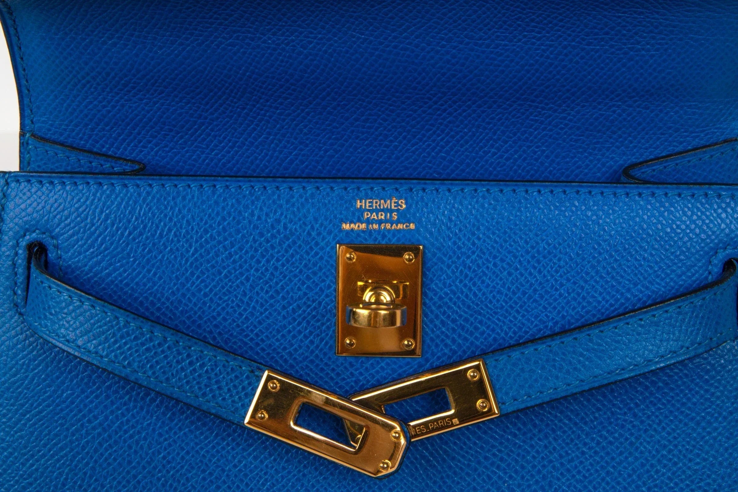 Vintage Kelly 20 Sellier Mini Blue de France Courchevel Gold Hardware