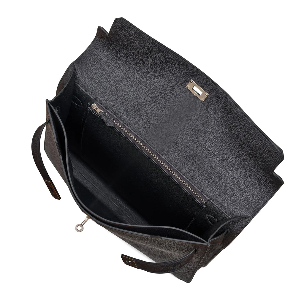 Kelly Black Togo 36 Briefcase Palladium Hardware FR trendy frosted leather casual bag