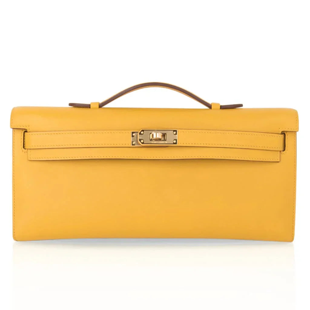 Kelly Cut Bag Jaune Ambre Clutch Swift Gold Hardware New