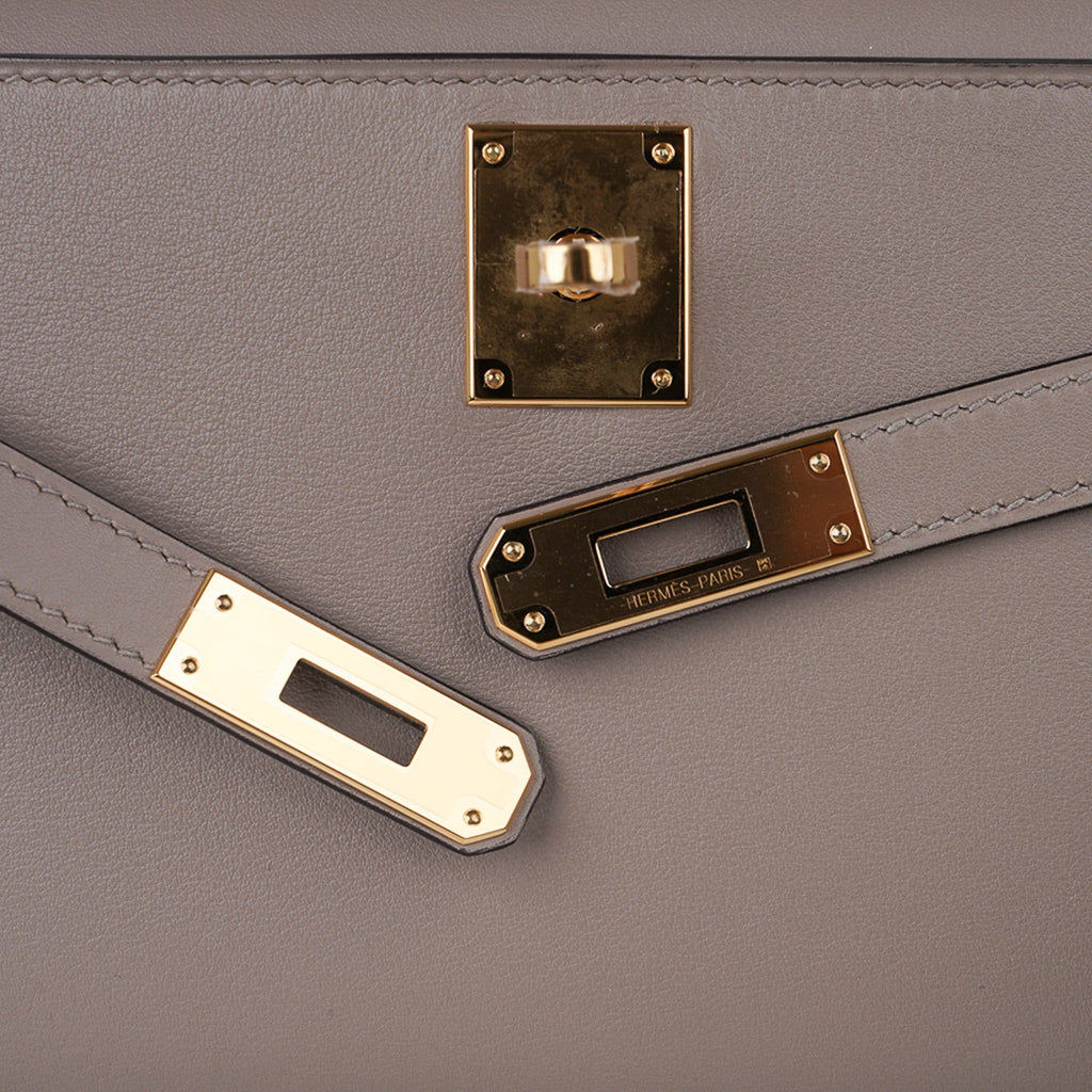Kelly Cut Bag Gris Asphalte Gray Clutch Swift Gold Hardware