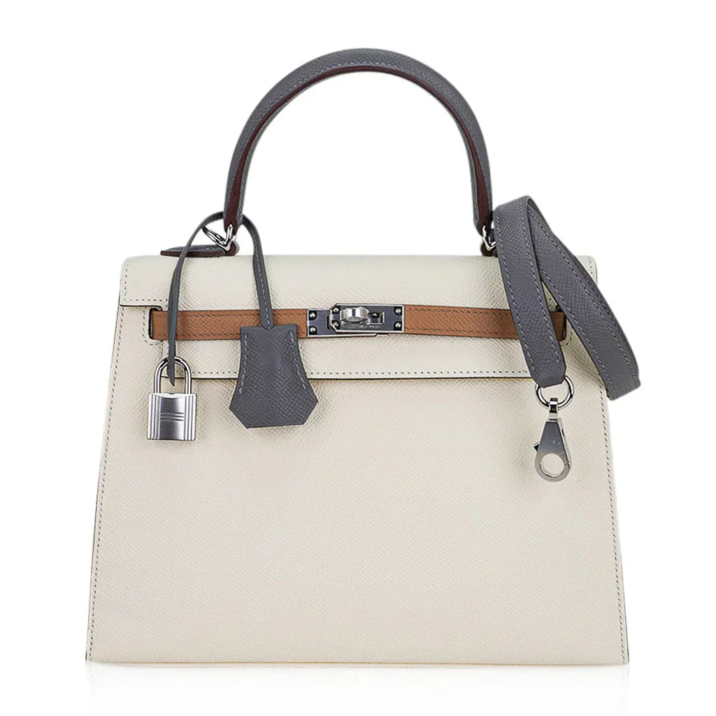 Kelly Sellier 25 Bag Nata Chai & Gris Meyer Epsom Leather with Palladium Hardware